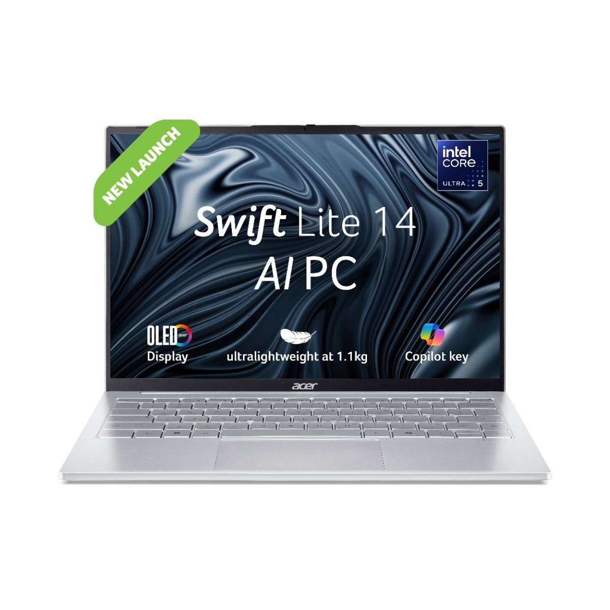 ACER SWIFT LITE 14, INTEL CORE ULTRA 5 115U PROCESSOR, 16 GB/512 GB, WUXGA OLED, 14.0"/35.56 CM, WIN 11 HOME, MSO, LIGHT SILVER, 1.1 KG, SFL14-54M, BACKLIT KEYBOARD, PREMIUM THIN AND LIGHT LAPTOP NX.D2GSI.001