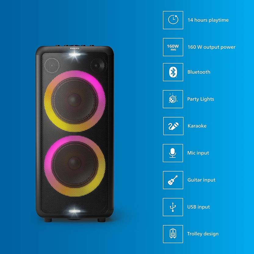 PHILIPS TAX5206 60W INPUT ,OUTPUT 160 W BLUETOOTH PARTY SPEAKER (BLACK, STEREO CHANNEL)
