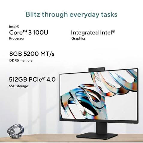 ASUS AIO, All In One PC, Intel Core 3 100U (8GB, 512GB, Intel Graphics, 60.45 cm (23.8) FHD, Windows 11 Home, Office Home 2024 with M365 Basic (1 Year Validity) V440VAB-KBC3002WS