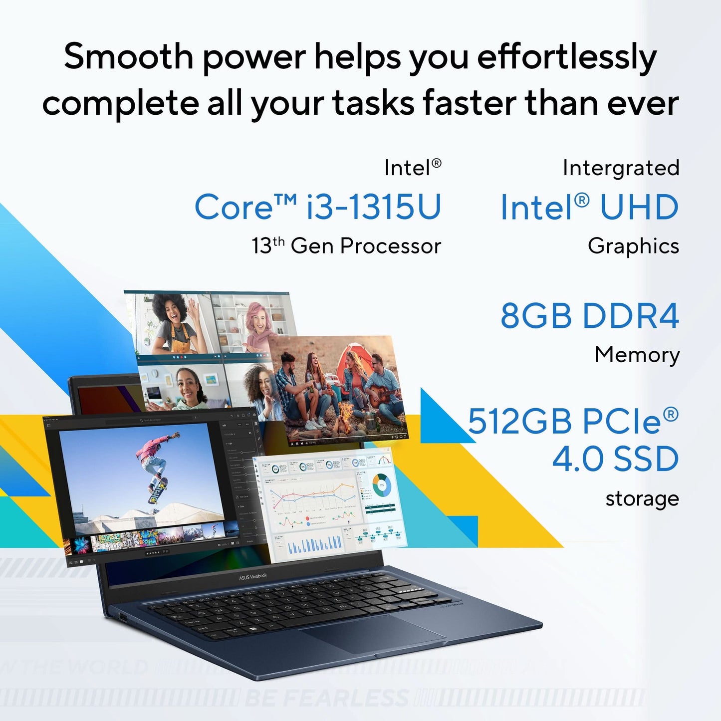 ASUS Vivobook 14, Light Weight Laptop, Intel Core i3-1315U (8GB/512GB/Intel UHD Graphics/35.56 cms (14) FHD/Windows 11 Home/Office Home 2024 + M365 Basic (1 Year Validity) X1404VA-EB322WS