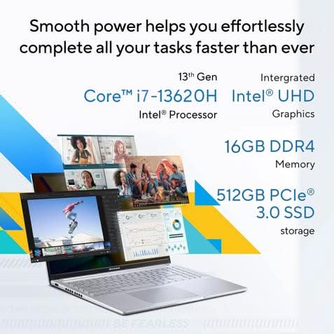 ASUS Vivobook 16, Everyday Laptops, Intel Core i7-13620H (16GB/512GB/Intel UHD Graphics/40.64 cms (16) FHD/Windows 11 Home/Office Home 2024 + M365 Basic (1 Year Validity) X1605VA-SH2010WS