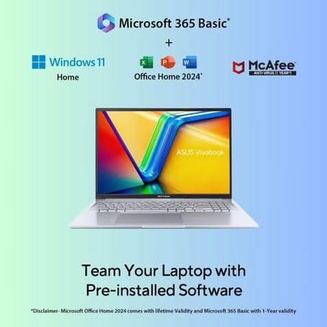 ASUS Vivobook 16, Everyday Laptops, Intel Core i7-13620H (16GB/512GB/Intel UHD Graphics/40.64 cms (16) FHD/Windows 11 Home/Office Home 2024 + M365 Basic (1 Year Validity) X1605VA-SH2010WS