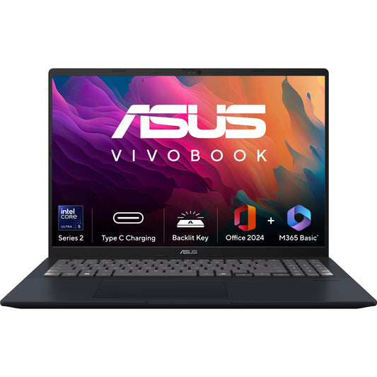 ASUS VIVOBOOK 16, AI POWERED LIGHT WEIGHT LAPTOP, INTEL CORE ULTRA 5 225H (16GB/512GB/INTEL GRAPHICS/40.64 CMS (16) WUXGA/WINDOWS 11 HOME/OFFICE HOME 2024 + M365 BASIC (1 YEAR VALIDITY) X1607CA-MB139WS