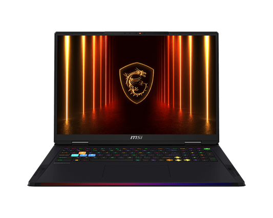 MSI Raider A18 HX A9WJG AMD Ryzen 9 9955HX3D Processor 64GB 2TB NVIDIA GeForce RTX 5090 Laptop GPU, GDDR7 24GB 18" 16:10 UHD+ (3840x2400), MiniLED, 120Hz Windows11 Home Core Black 4 cell Titan Gaming Backpack 2 Year Warranty Term