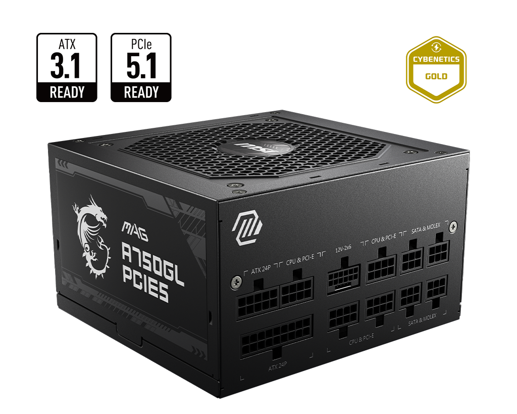 MSI MAG A750GL PCIE5 750W 80 PLUS GOLD FULLY MODULAR POWER SUPPLY