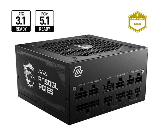 MSI MAG A750GL PCIE5 750W 80 PLUS GOLD FULLY MODULAR POWER SUPPLY