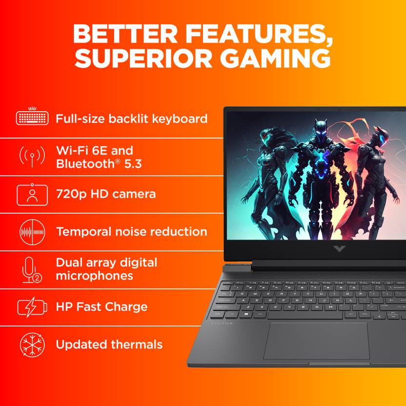 HP VICTUS INTEL CORE I5 13TH GEN 13420H - (16 GB/512 GB SSD/WINDOWS 11 HOME/6 GB GRAPHICS/NVIDIA GEFORCE RTX 4050/144 HZ) 15-FA2381TX GAMING LAPTOP