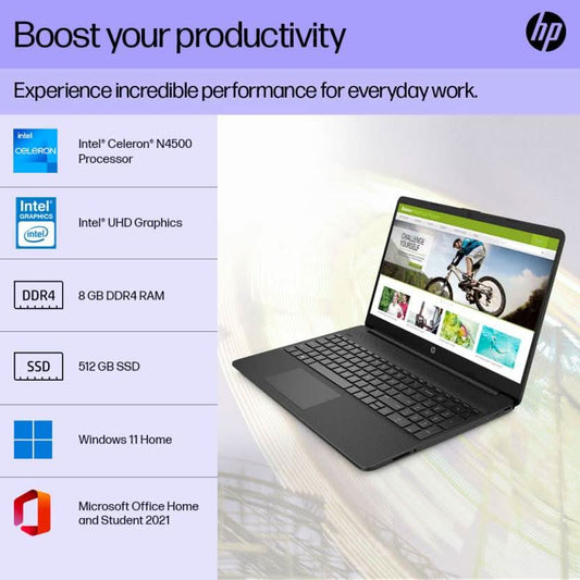 HP 15S-FQ3066TU [CDC-N4500 INTEL/8GB/512GB SSD/WIN11 HOME+MSO/15.6 INCH/INTEGRATED GRAPHICS /1 YEAR(S)/BLACK]