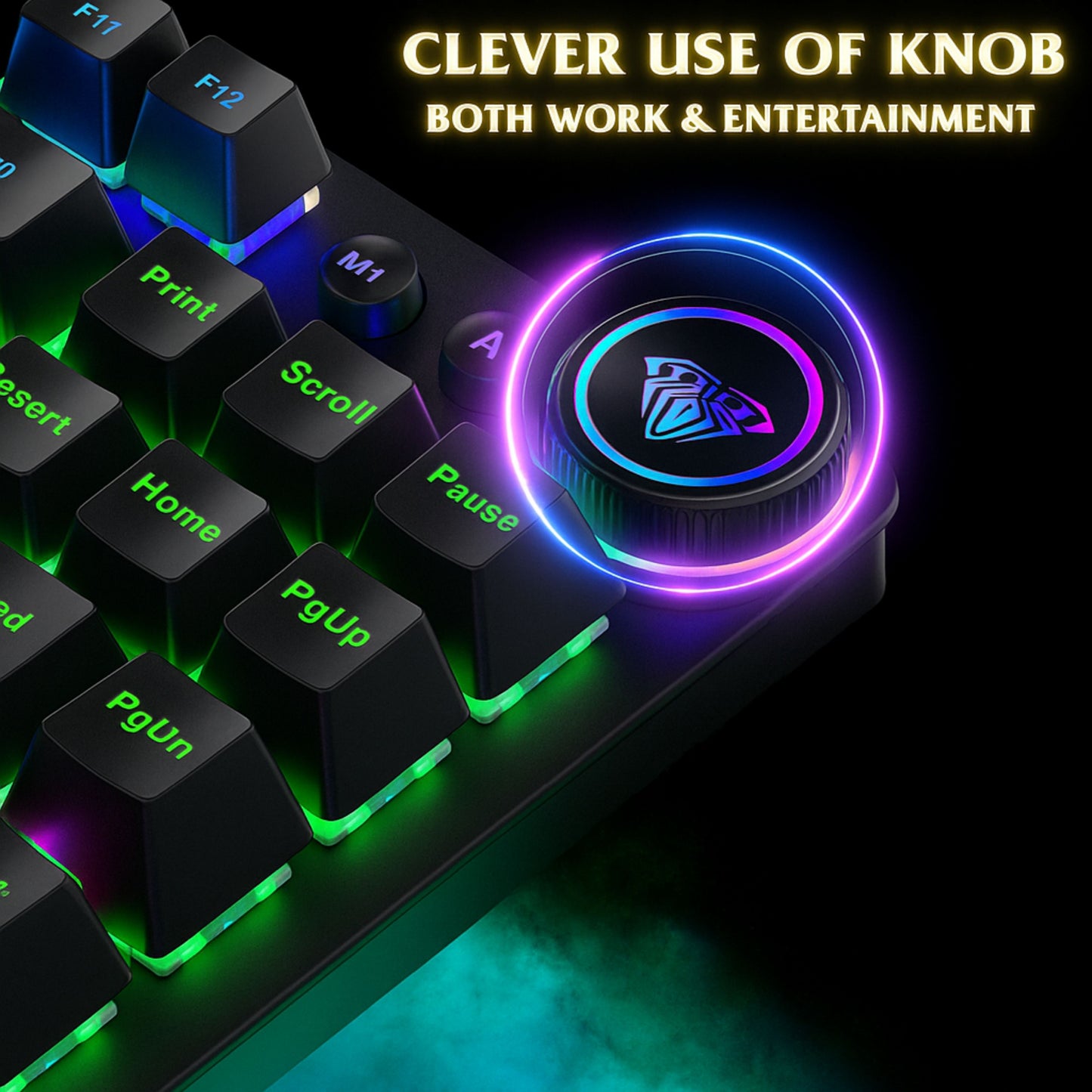 Aula M75 Tri-Mode (2.4G/Bluetooth/Wired) Hot Swappable RGB Backlit Wireless Mechanical Gaming Keyboard | All Key Anti-Ghosting | Dual Mode Knob with Multimedia Buttons | Black - Red Switches