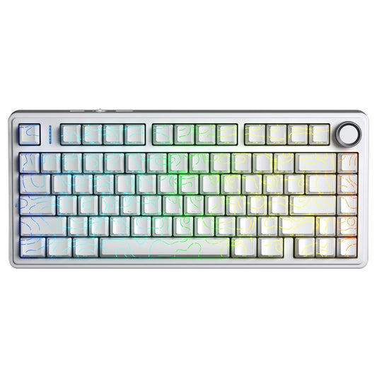 AULA F75 75% Side Engraved Tri Mode TKL 80 Keys Wireless Mechanical Gaming Keyboard With Knob | 4000mAh Battery, South-Facing RGB Backlit Pre-Lubed Hot Swappable | White Contour - Star Vector Switches