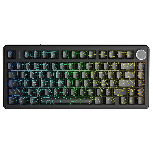 AULA F75 75% Side Engraved Tri Mode TKL 80 Keys Wireless Mechanical Gaming Keyboard With Knob | 4000mAh Battery, South-Facing RGB Backlit Pre-Lubed Hot Swappable | Black Contour - Star Vector Switches