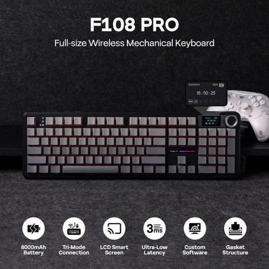 AULA F108 Pro Wireless Mechanical Gaming Keyboard, Gradient Gray, Nimbus Linear Switch, RGB, LCD Screen and Knob