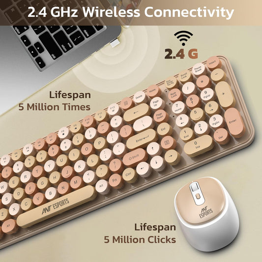 Ant Esports Wireless Retro Keyboard and Mouse Combo (Brown) WKM44 (R-41211141)(ETA-SD-20221009069)(ETA-SD-20221009067)