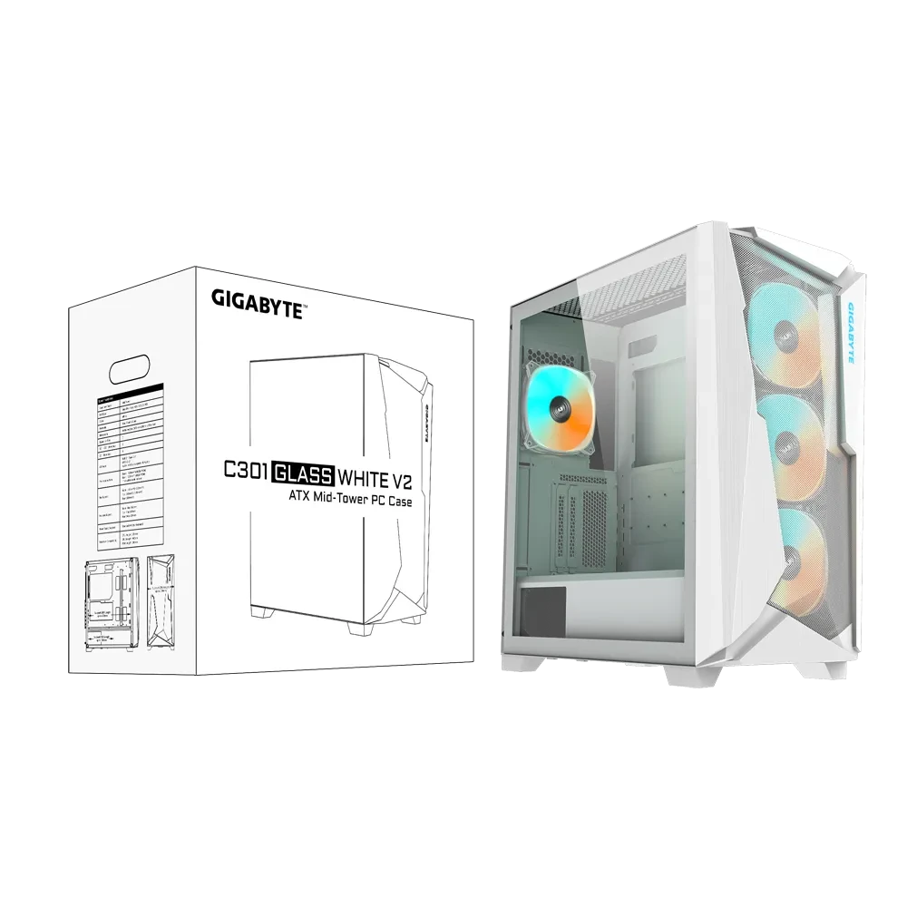 Gigabyte C301 Glass ARGB (E-ATX) Mid Tower Cabinet (White)