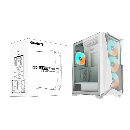 Gigabyte C301 Glass ARGB (E-ATX) Mid Tower Cabinet (White)