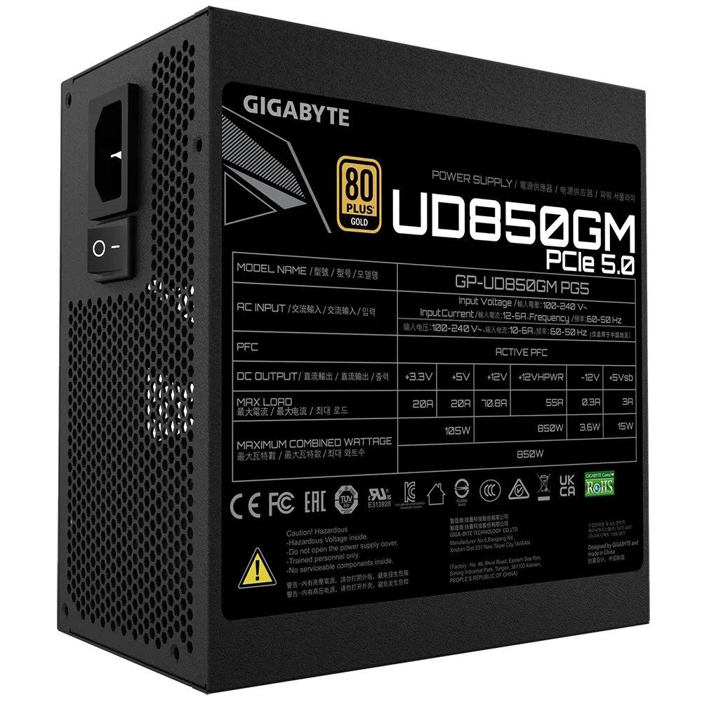 GIGABYTE UD850GM PG5 80 PLUS GOLD FULLY MODULAR POWER SUPPLY