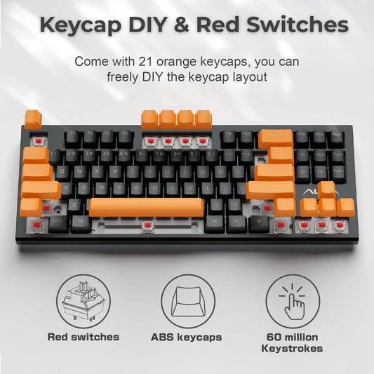 AULA F3032 Wired RGB Backlight Mechanical Gaming Keyboard | 87 Keys Compact, Unique 11 Side Light, 60 Million Keystroke, Detachable Wired Computer Keyboards for Windows PC | Orange + Black, Red Switch