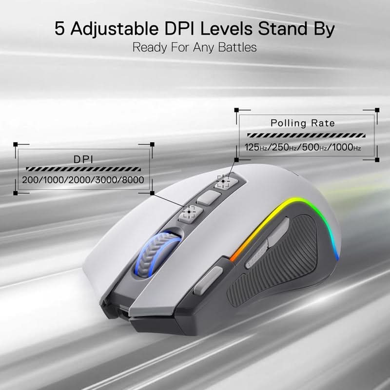 Redragon Predator Pro M612 PRO - RGB Wired, Wireless and Bluetooth Mouse (White and Grey)