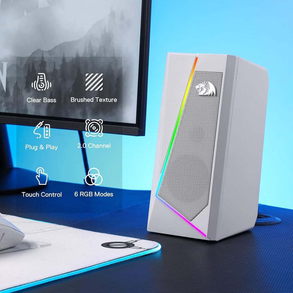 REDRAGON ANVIL GS520 - RGB 2.0 Channel Gaming Wired Desktop Speakers (White)