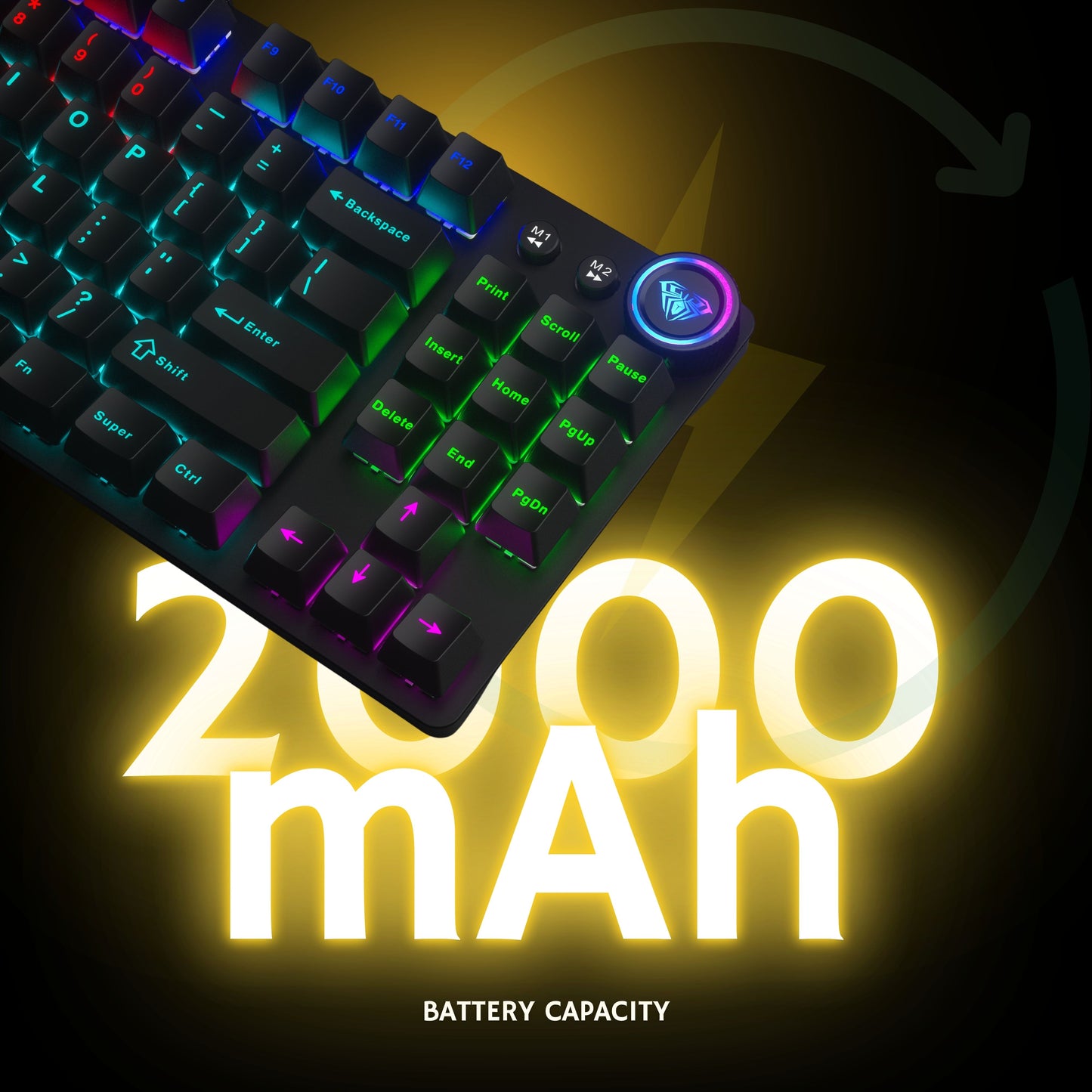 Aula M75 Tri-Mode (2.4G/Bluetooth/Wired) Hot Swappable RGB Backlit Wireless Mechanical Gaming Keyboard | All Key Anti-Ghosting | Dual Mode Knob with Multimedia Buttons | Black - Red Switches