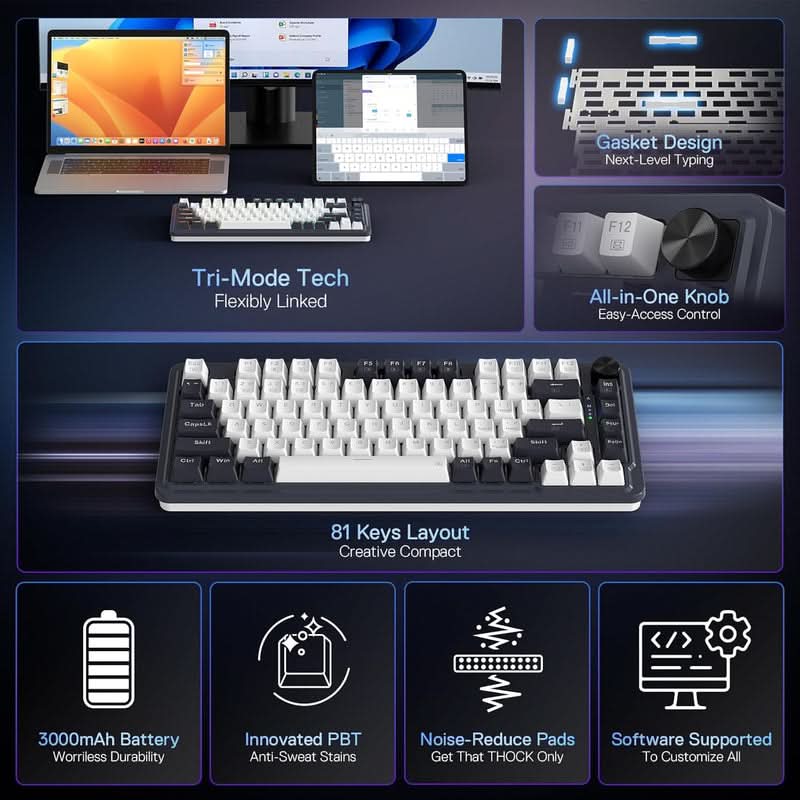 Redragon Ucal Pro K673 Pro 75% Mechanical Keyboard White and Black (Linear Red Switch)