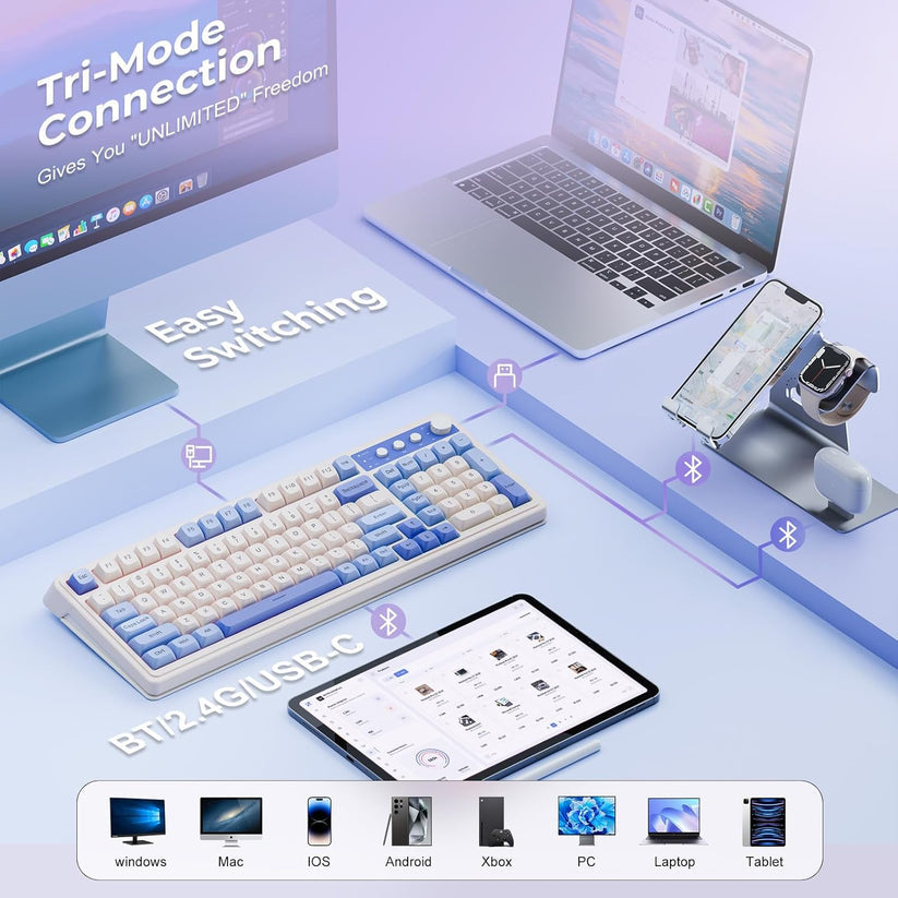 AULA S99 MECHANICAL KEYBOARD (BLUE & WHITE) BEST MECHANICAL KEYBOARD FOR GAMING & TYPING
