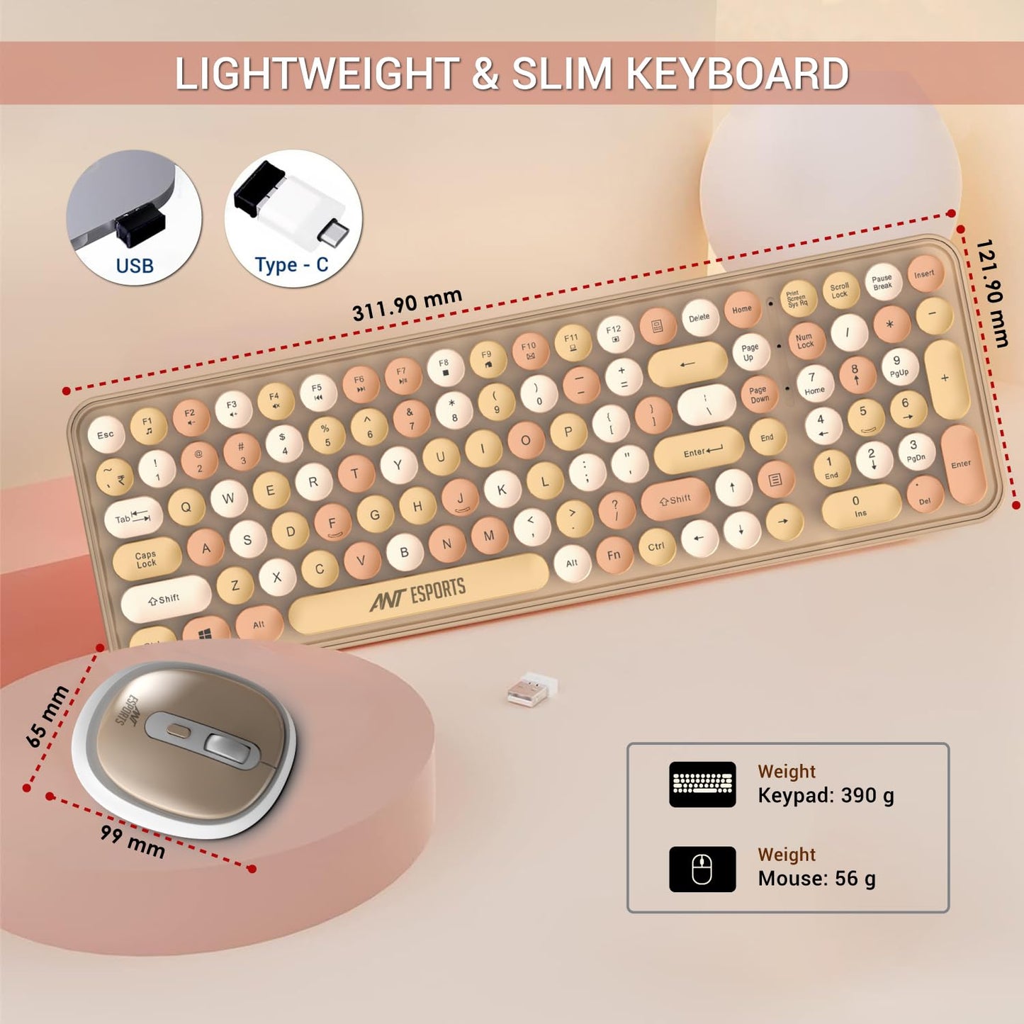 ANT ESPORTS WIRELESS RETRO KEYBOARD AND MOUSE COMBO (BROWN) WKM44 (R-41211141)(ETA-SD-20221009069)(ETA-SD-20221009067)