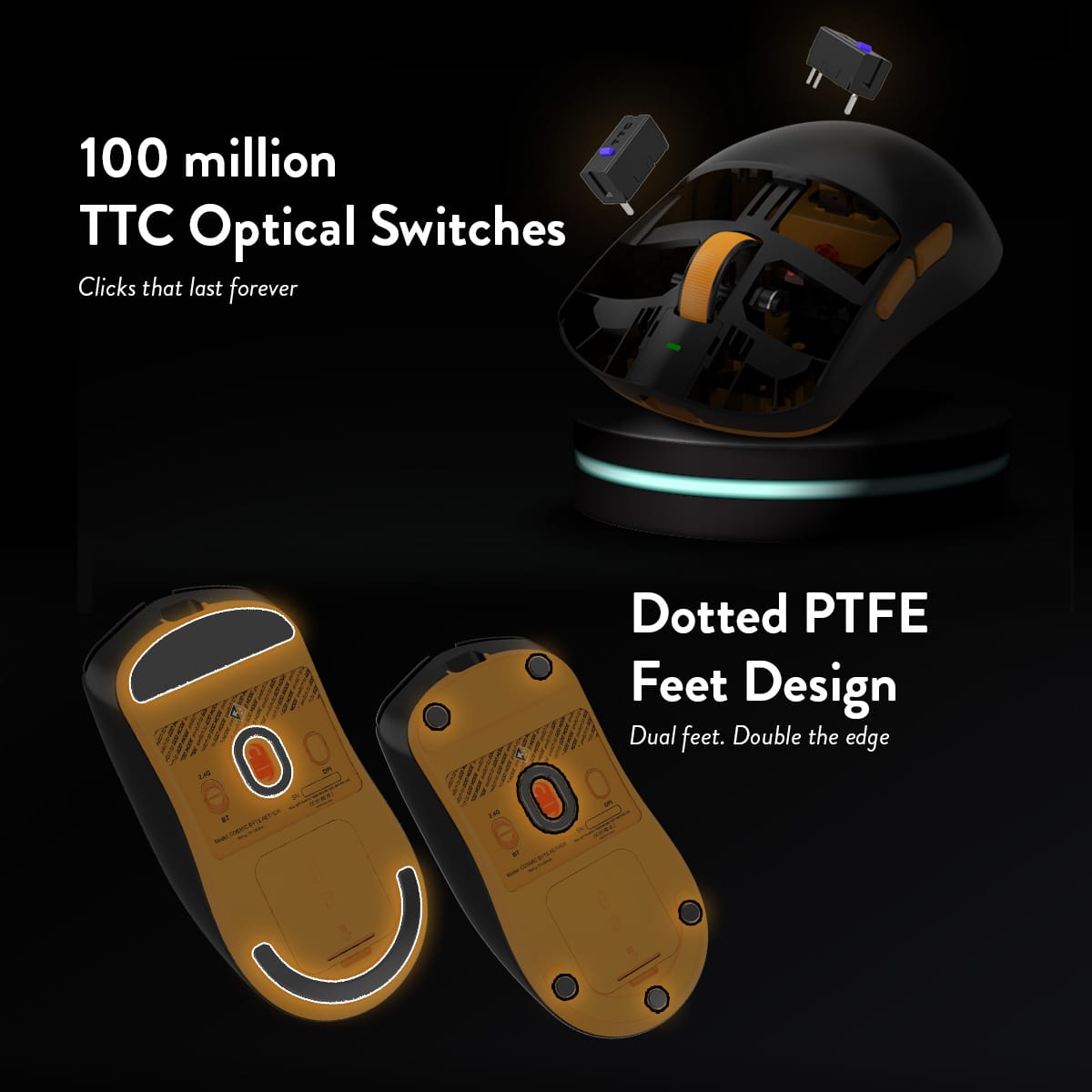 Cosmic Byte Aether Tri Mode Gaming Mouse, PixArt 3311 Sensor, Optical Switches, Replaceable Battery, Black