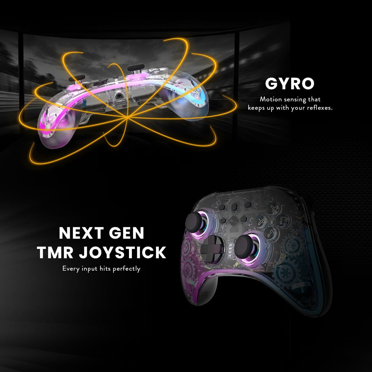 Cosmic Byte Stellaris Tri-Mode Wireless-Bluetooth-Wired Controller for PC, iOS, Android, Hall effect Trigger, Upgraded 1000Hz Polling Rate, TMR Joystick Transparent