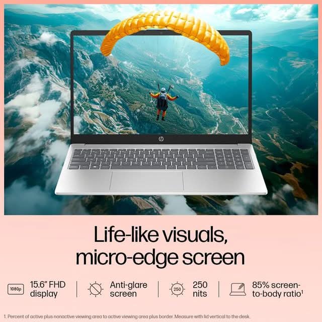 HP 15-FD0623TU 15.6 Inch FHD Laptop, Intel Core i3-1315U, 8GB RAM, 512GB SSD, Windows 11 Home, Microsoft Office 2024, Silver