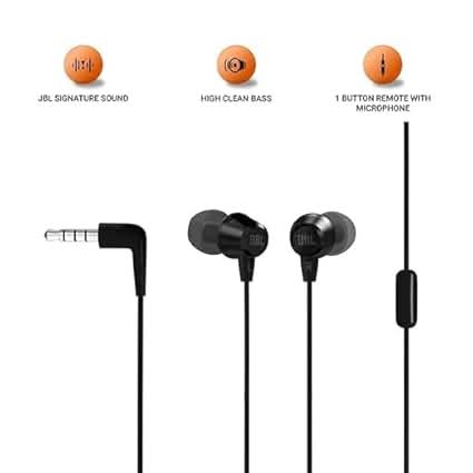 JBL T50Hi in Ear Wired Headphone with Noise Isolation Mic Black