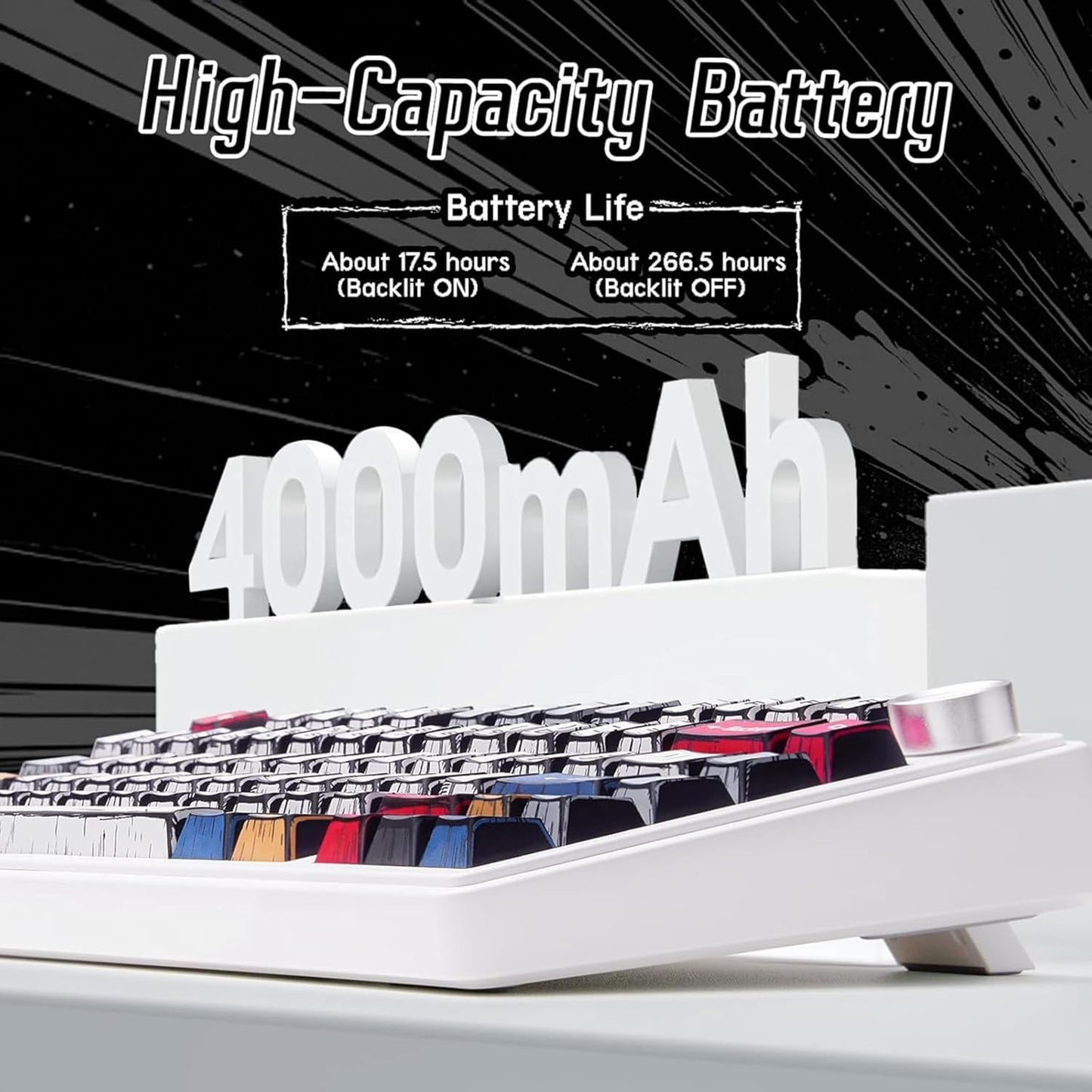 Aula F75 75% Wireless RGB Backlit Tri-Mode Gaming Mechanical Keyboard with Knob | 80 Keys Compact Keyboard, Pre-lubed Gasket Hot-Swappable | Bluetooth/2.4GHz/Type-C | Comic Keycap - Reaper Switches