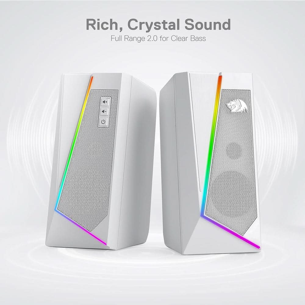 REDRAGON ANVIL GS520 - RGB 2.0 Channel Gaming Wired Desktop Speakers (White)