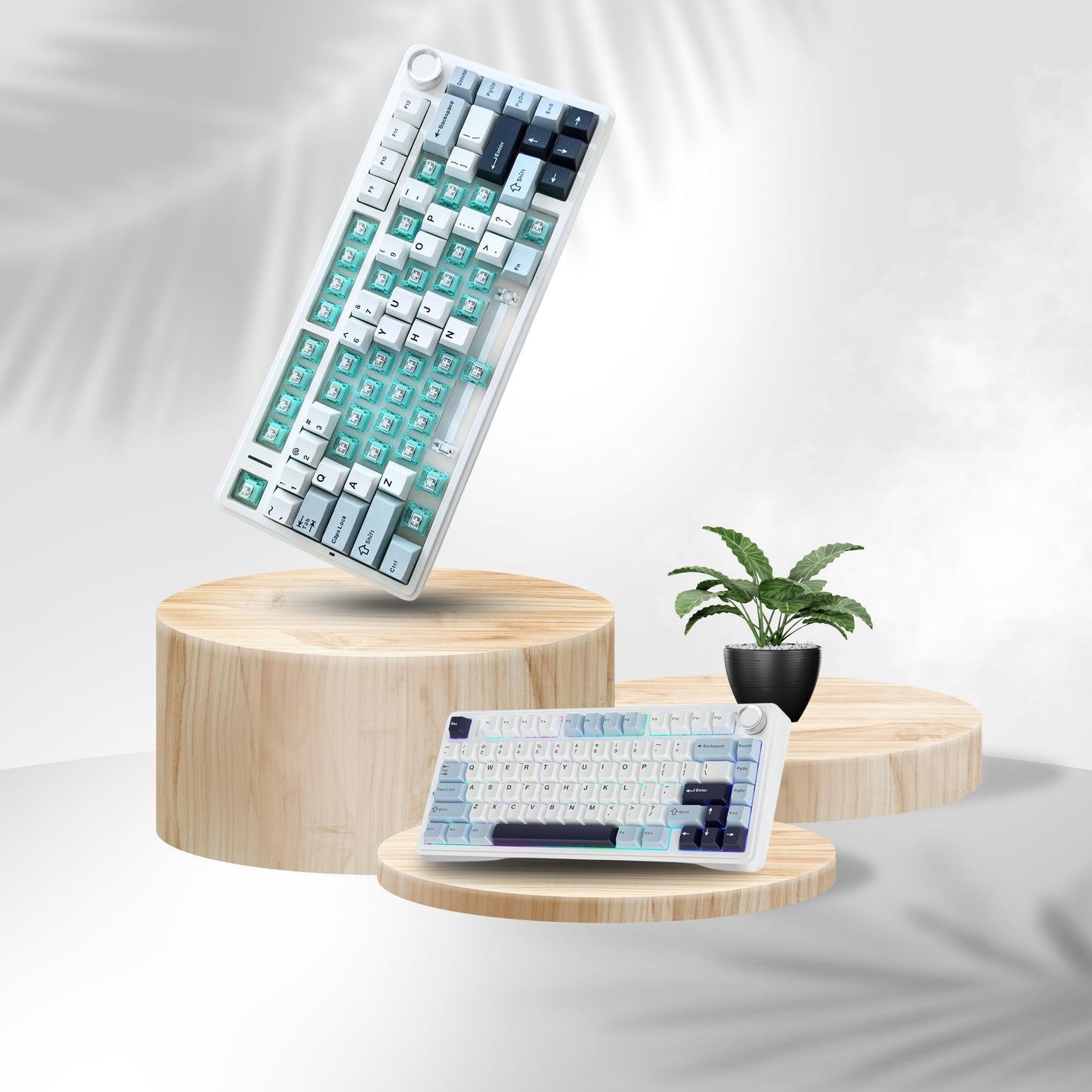 AULA F75 75% Wireless Mechanical Keyboard | Hot Swappable | Pre-lubed Linear Switches | RGB Backlit | 2.4GHz/Type-C/Bluetooth Gaming Keyboard (Ice Blue, Ice Vein Switch)