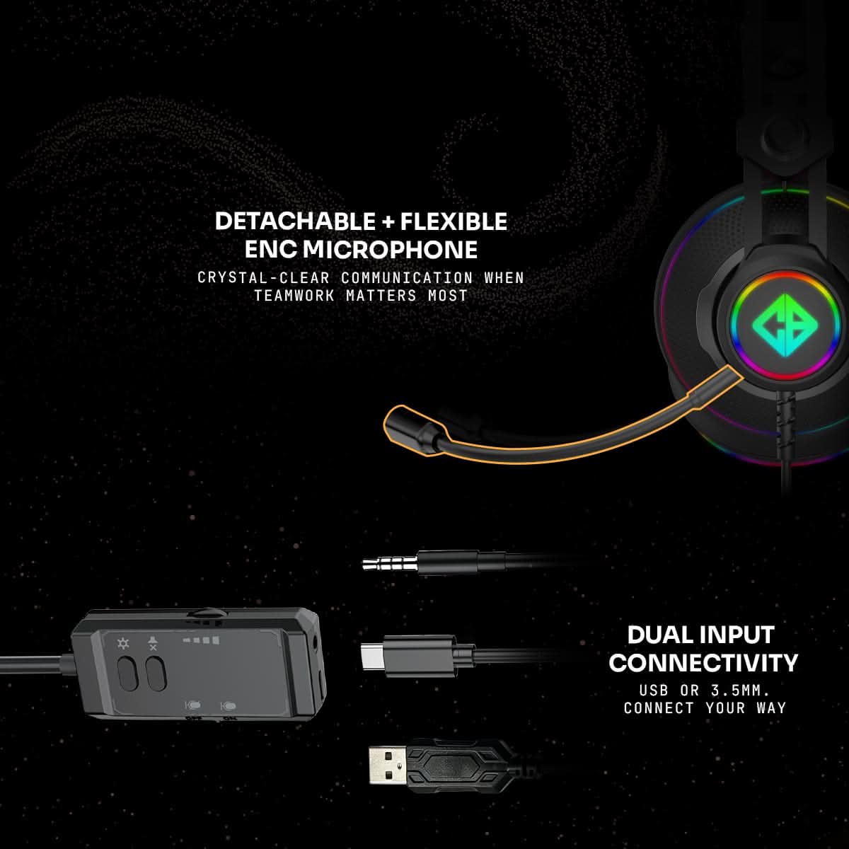 Cosmic Byte Proteus X 7.1.4 Surround Wired Gaming Headset Black