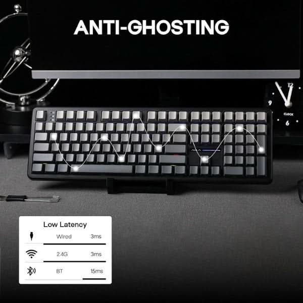 AULA F108 Tri-Mode Wireless Mechanical Gaming Keyboard, Gradient Grey, Nimbus Linear Switch, RGB Backlit, Hot-Swappable, Full Size