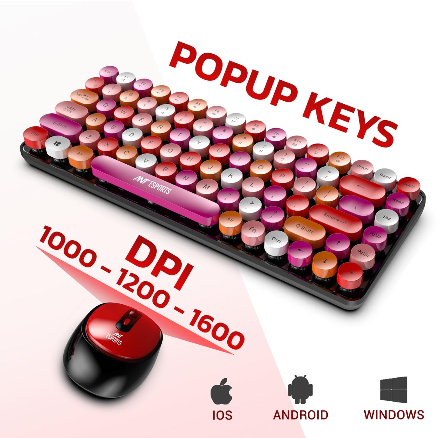 ANT ESPORTS WKM33 WIRELESS RETRO KEYBOARD AND MOUSE COMBO (CHERRY RED) R-41211141, ETA-SD-20221009067, ETA-SD-20221009069