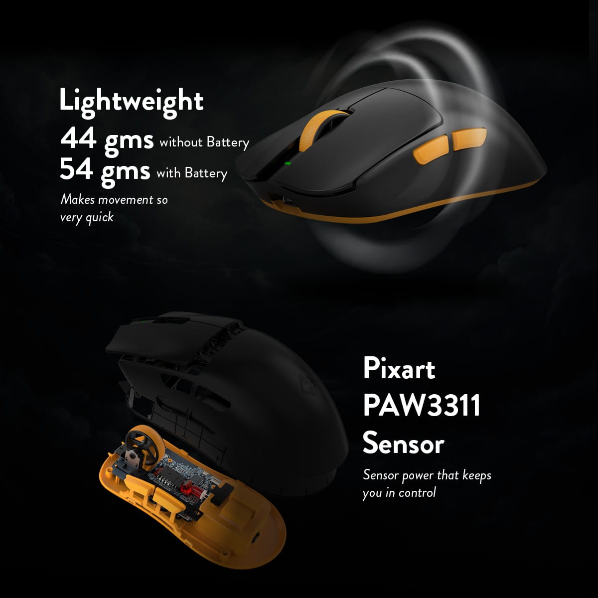 Cosmic Byte Aether Tri Mode Gaming Mouse, PixArt 3311 Sensor, Optical Switches, Replaceable Battery, Black