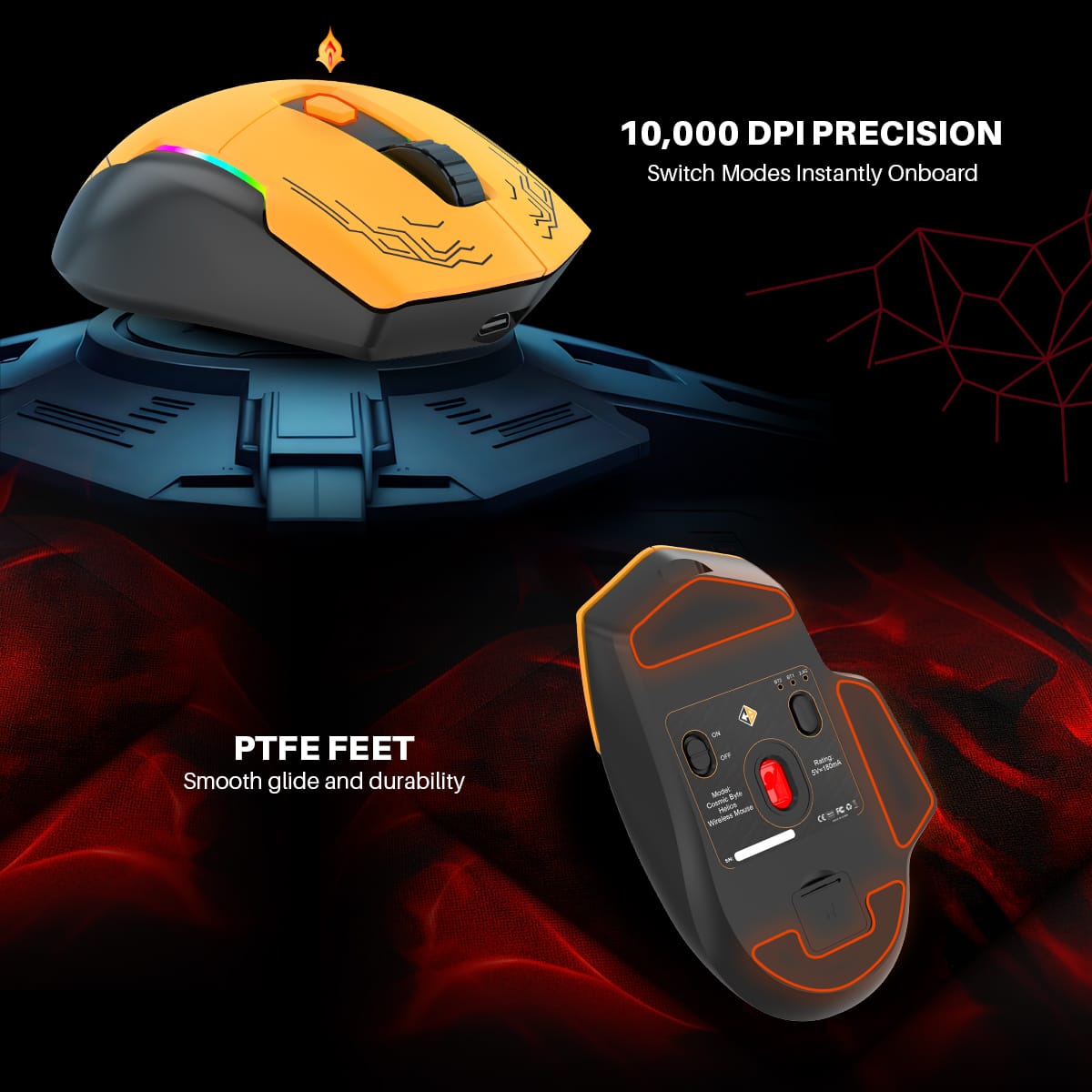 Cosmic Byte Helios Tri-Mode Mouse with Software Support, 1000Hz Polling Rate Black
