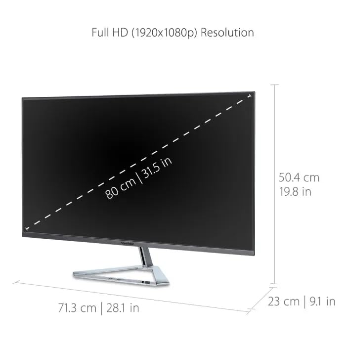 ViewSonic Gaming 32 inch FHD HDR10 IPS sRGB 104%, with Slim Bezel, Metallic Triangle Sliver Stand, Dual Speaker, 75Hz, Eye-Care, Flicker Free HDMI, Display Port- VX3276-MHD-3