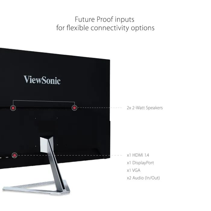 ViewSonic Gaming 32 inch FHD HDR10 IPS sRGB 104%, with Slim Bezel, Metallic Triangle Sliver Stand, Dual Speaker, 75Hz, Eye-Care, Flicker Free HDMI, Display Port- VX3276-MHD-3