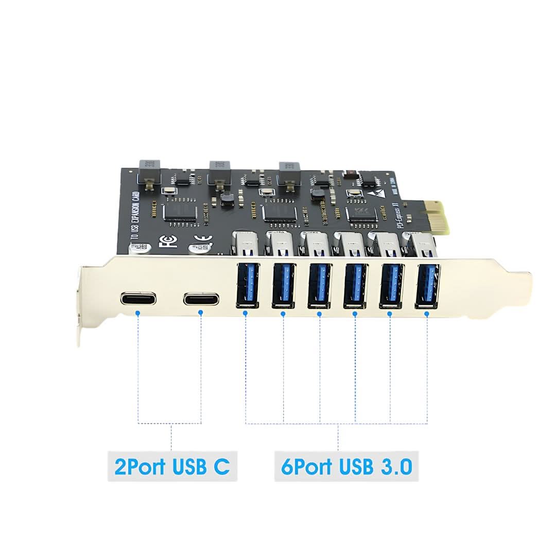 S-Tech PCIe 6-Port USB 3.0 + 2-Port USB Type-C Expansion Card