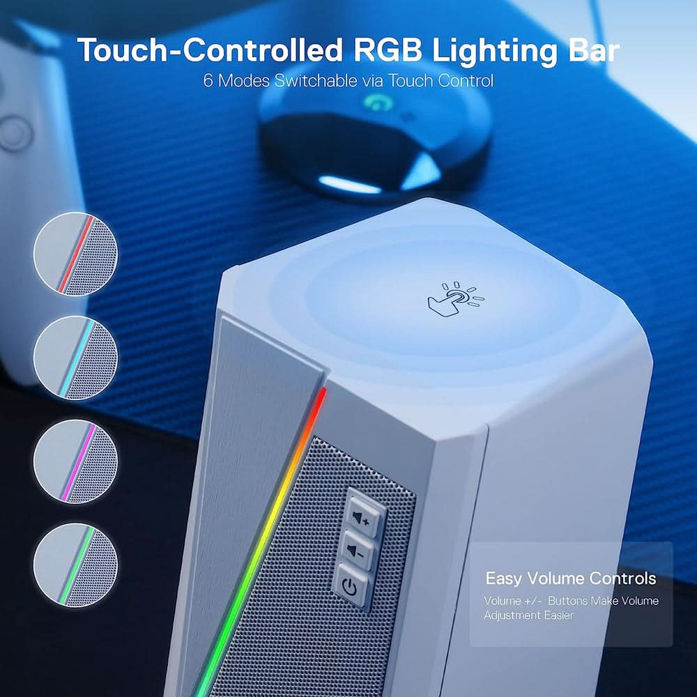 REDRAGON ANVIL GS520 - RGB 2.0 Channel Gaming Wired Desktop Speakers (White)