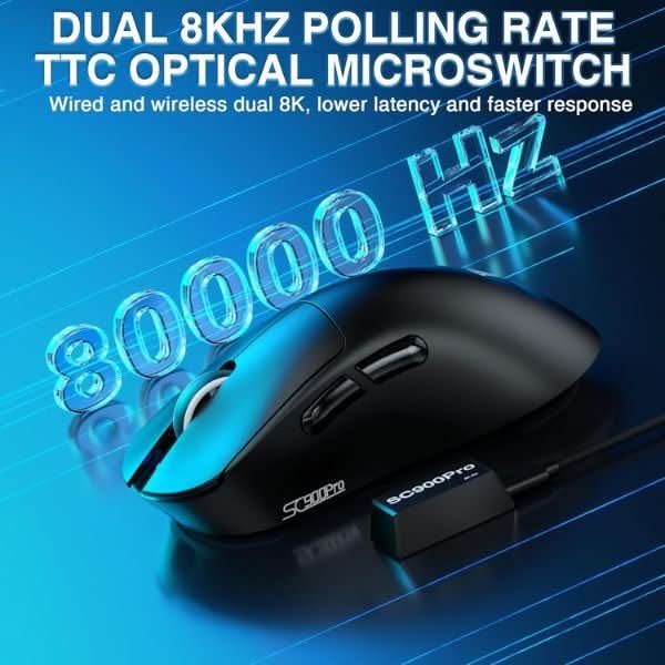 AULA SC900Pro Tri-Mode Wireless Gaming Mouse, PAW3395 Sensor, 26000 DPI, 8KHz Polling Rate, 62g, Black