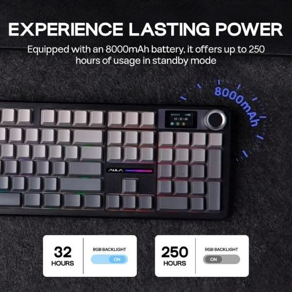 AULA F108 Pro Wireless Mechanical Gaming Keyboard, Gradient Gray, Nimbus Linear Switch, RGB, LCD Screen and Knob
