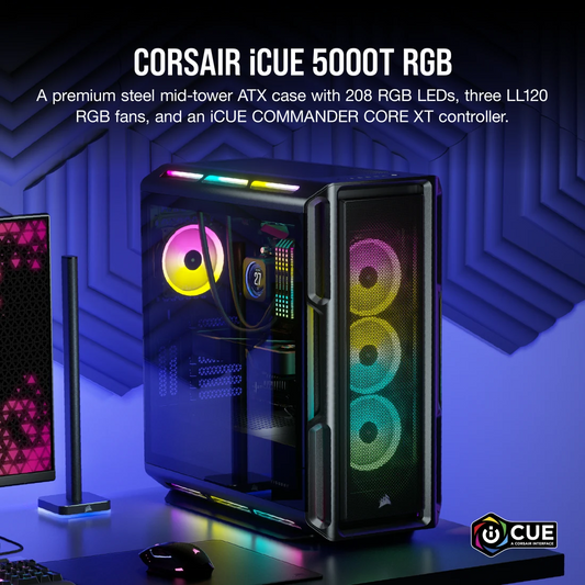 CORSAIR iCUE 5000T RGB Tempered Glass Mid-Tower ATX PC Case , Black