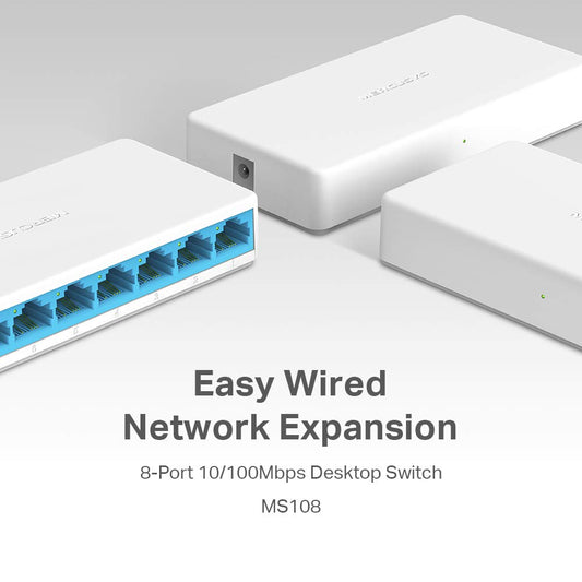 MERCUSYS MS108 8-PORT 10/100MBPS DESKTOP SWITCH | RJ45 PORTS | AUTO MDI/MDIX SUPPORTED | PLUG AND PLAY