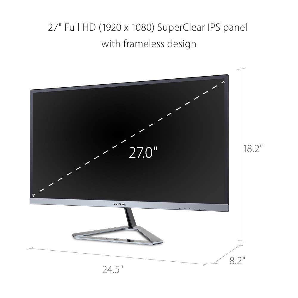 ViewSonic VX2776-SMHD-3 68.5 Cm (27") FHD IPS Monitor 100Hz, 100% sRGB, 2wxSpeaker, ViewMode (Game, Movie, Web, Text) Ultra Slim, Metallic Triangle Stand, Eye Care,1x HDMI, 1xDP,1 xVGA