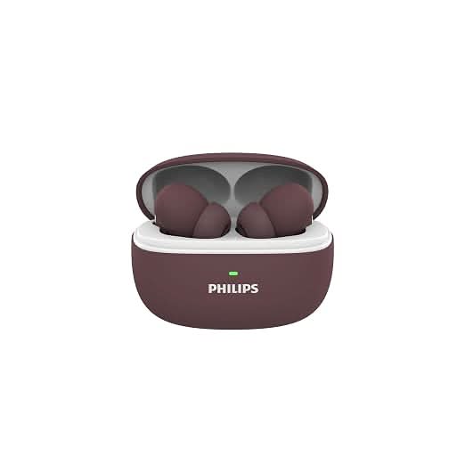 Philips TAT1150RDHP Premium Wireless Earbuds with ANC, Quad Mic ENC, Up to 55 hr Playtime Red