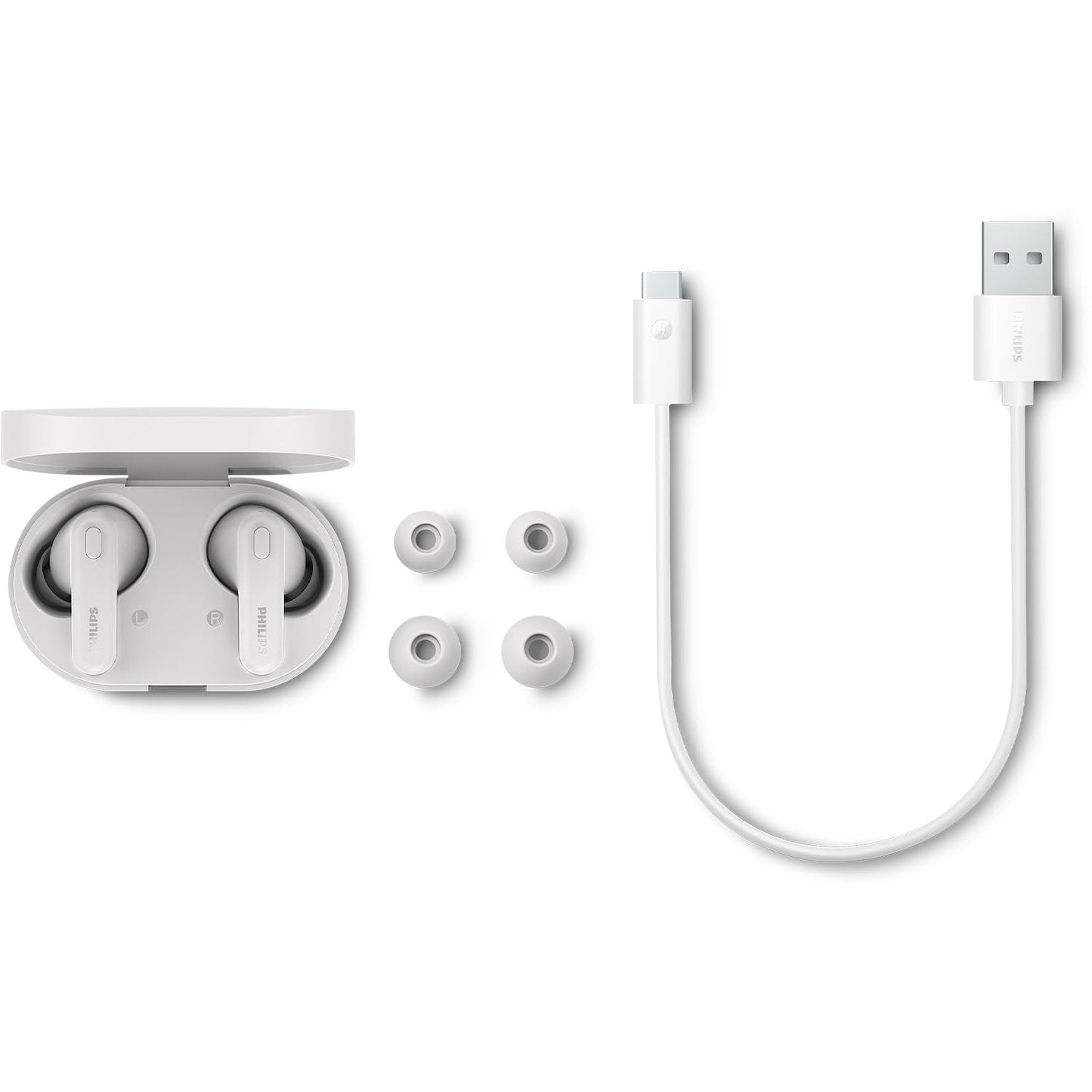 PHILIPS TAT1108WT/00 TRUE WIRELESS EARBUDS, IN-EAR, BLUETOOTH V5.3, EARPHONES WITH MIC, 15H PLAYBACK,SHANK SHAPE, IPX4, BUTTON CONTROLS, COMFORTABLE FIT, AI MIC FOR CRYSTAL CLEAR SOUND QUALITY (WHITE)